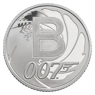 A large letter B above the 007 logo, set against the curving lines of a view down a gun barrel