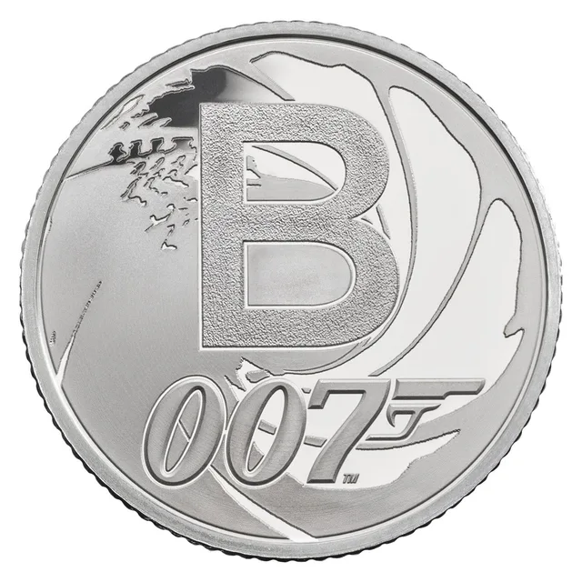 A large letter B above the 007 logo, set against the curving lines of a view down a gun barrel