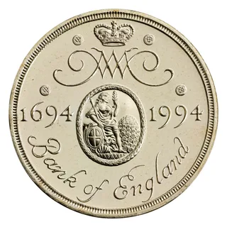 Oval Bank of England seal with seated Britannia, crown and W and M cypher above, dates either side, script name below