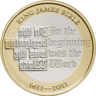 In the beginning was the Word in black-letter type, mirrored left and readable right, below KING JAMES BIBLE