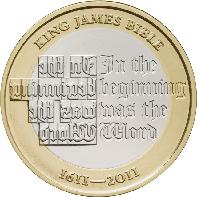 In the beginning was the Word in black-letter type, mirrored left and readable right, below KING JAMES BIBLE