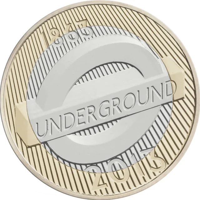 Tilted London Underground roundel with UNDERGROUND on its bar over fine slanting lines, a date above and 2013 below