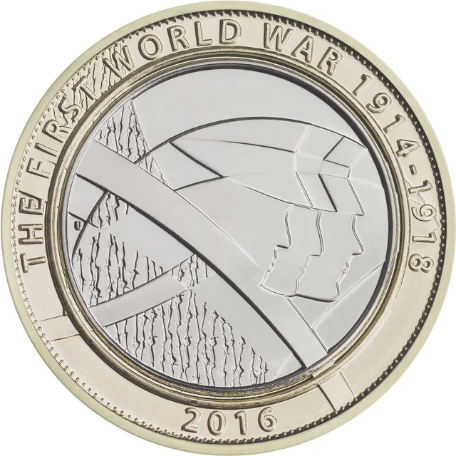 Profile outlines of three overlapping First World War soldiers facing right, with THE FIRST WORLD WAR 1914-1918 around