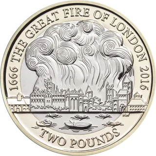 London in flames seen across the Thames with boats in front, THE GREAT FIRE OF LONDON and dates around the ring