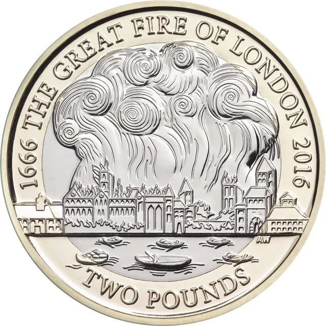 London in flames seen across the Thames with boats in front, THE GREAT FIRE OF LONDON and dates around the ring