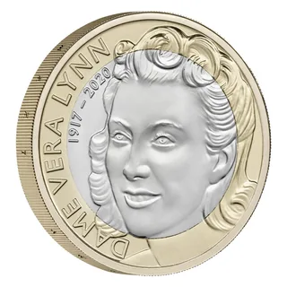 Front-facing portrait of Dame Vera Lynn with curled hair, DAME VERA LYNN up the left of the outer ring