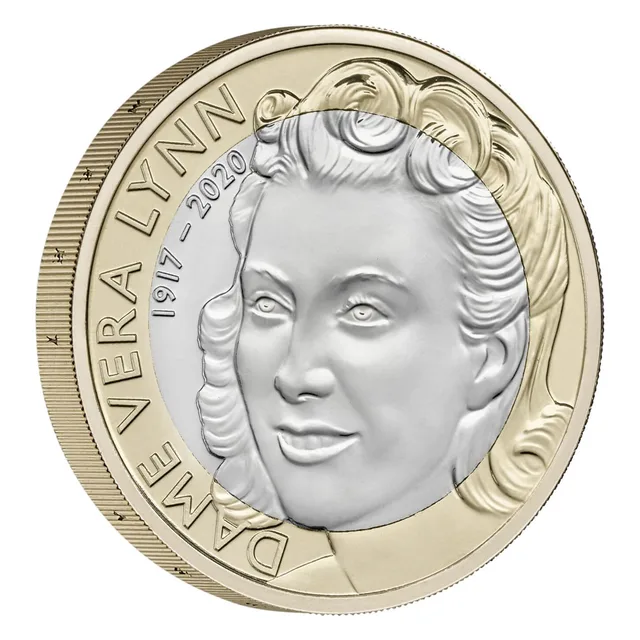 Front-facing portrait of Dame Vera Lynn with curled hair, DAME VERA LYNN up the left of the outer ring