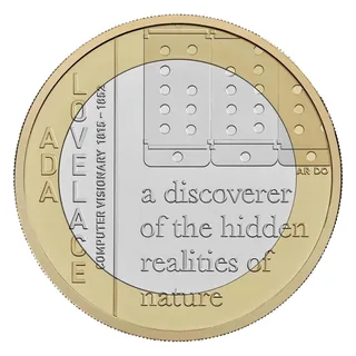 Punched cards across the top, ADA LOVELACE running vertically at left and a four-line quotation at lower right