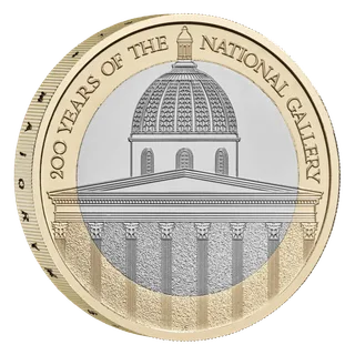 The National Gallery's dome and columned portico, with the anniversary inscription arching over the top of the ring