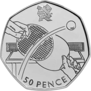 Two hands with crossed table tennis bats over a table and net, ball flying past, Paralympic London 2012 logo