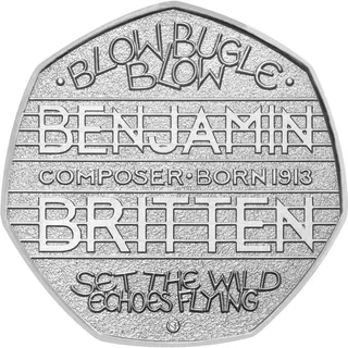 Tennyson's words BLOW BUGLE BLOW and SET THE WILD ECHOES FLYING around BENJAMIN BRITTEN on a musical stave
