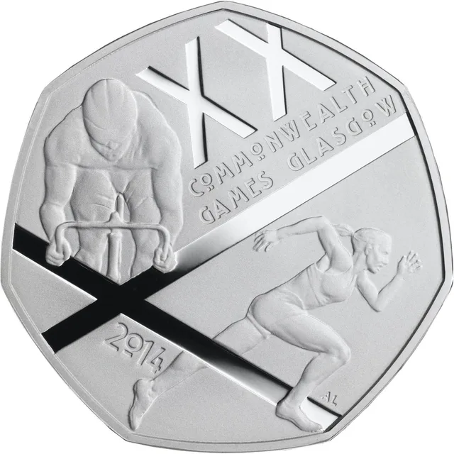 A sprinter and a cyclist separated by the St Andrew's saltire, with XX COMMONWEALTH GAMES GLASGOW 2014