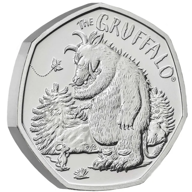 The Gruffalo confronting the Mouse in the wood, with THE GRUFFALO lettering