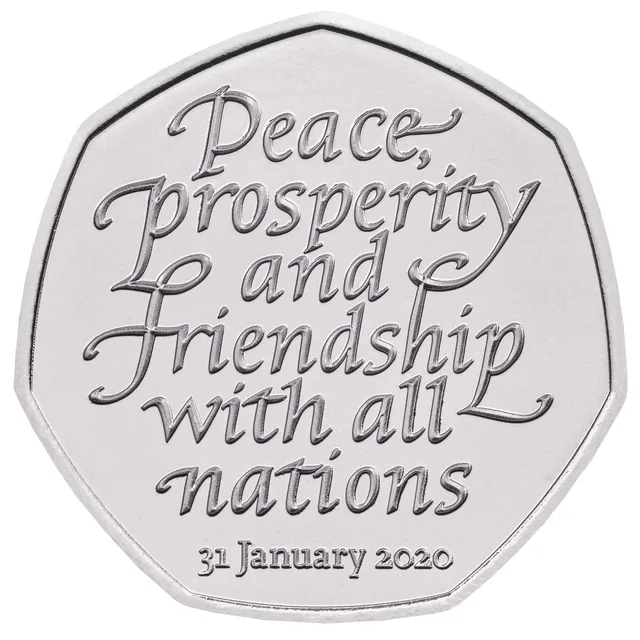 Six lines of script reading Peace, Prosperity and Friendship with all nations, dated 31 January 2020
