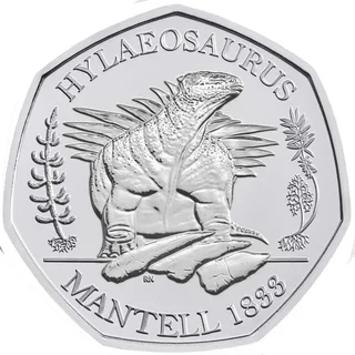 Hylaeosaurus in homage to the Crystal Palace sculpture, HYLAEOSAURUS above and MANTELL and a date below