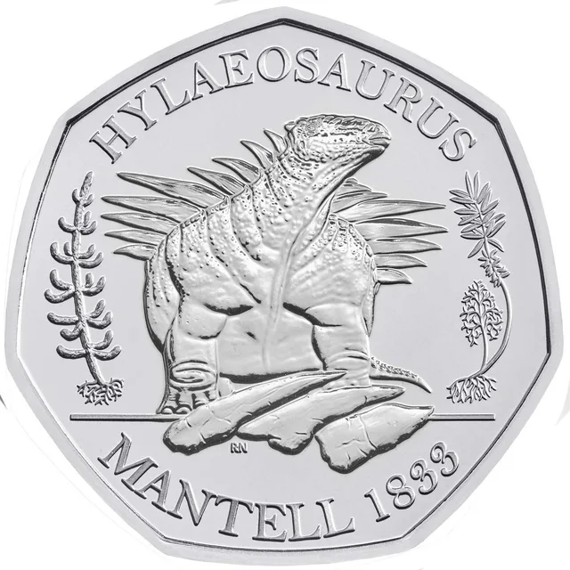 Hylaeosaurus in homage to the Crystal Palace sculpture, HYLAEOSAURUS above and MANTELL and a date below