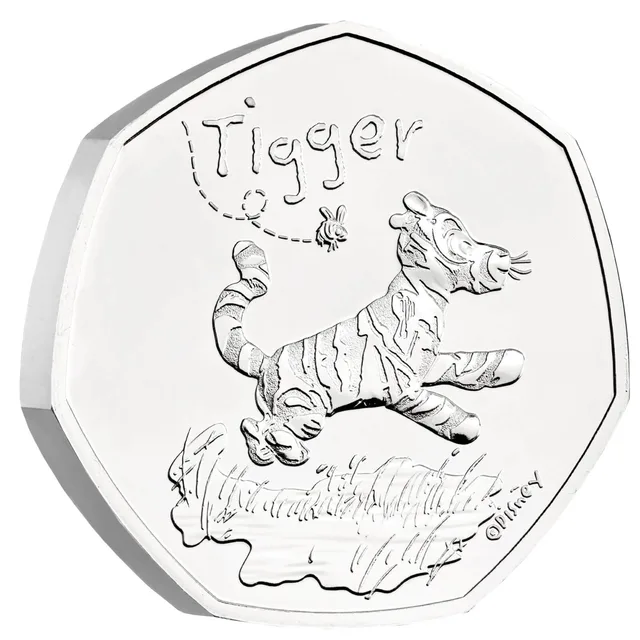 Tigger from Winnie the Pooh bouncing over long grass, with a bee and his name above him