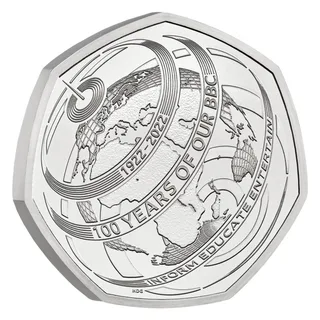 A globe beneath arcs of transmission waves, with 1922-2022, OUR BBC and INFORM EDUCATE ENTERTAIN