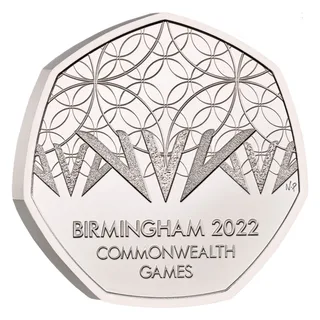 Commonwealth Sport symbol on the Library of Birmingham's geometric pattern, with BIRMINGHAM 2022 COMMONWEALTH GAMES