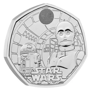 R2-D2 and C-3PO inside the Millennium Falcon beneath a lenticular panel, with STAR WARS lettering below