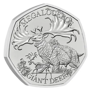 Giant deer with huge antlers above its skeleton, MEGALOCEROS above and GIANT DEER below