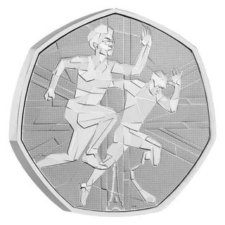Two geometric athletes, Olympic and Paralympic, against the Union Flag, with a small Eiffel Tower at the bottom