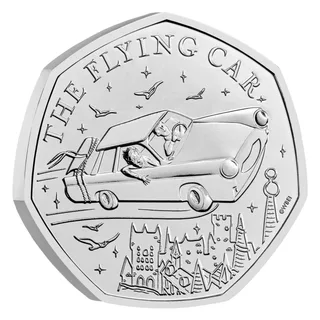 Flying Ford Anglia carrying Harry and Ron over countryside and Hogwarts, THE FLYING CAR above