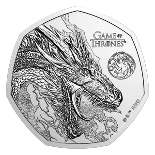 The dragon Drogon breathing fire beside the House Targaryen banner, with GAME OF THRONES lettering