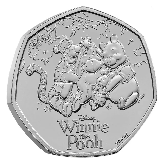 Winnie the Pooh with Tigger, Eeyore and Piglet among trees, above the Disney Winnie the Pooh logo