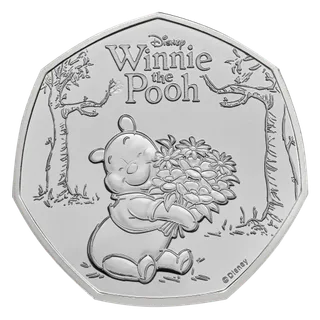 Winnie the Pooh holding a bouquet of flowers among trees, beneath the Disney Winnie the Pooh logo